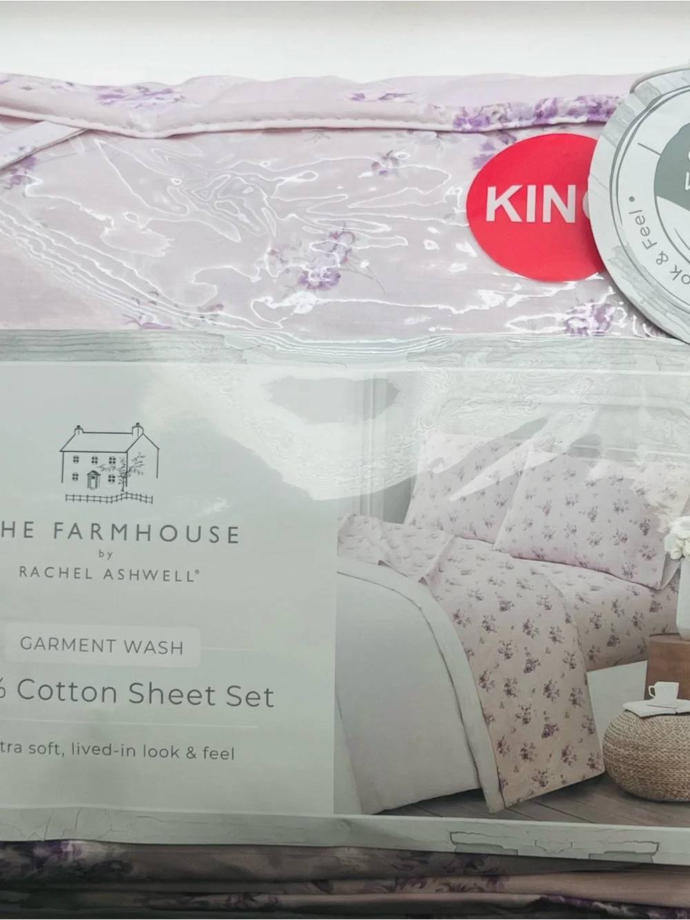 NWT❤️The Farmhouse by Rachel Ashwell Garment Wash 100% Cotton King Sheet 4pcsSet